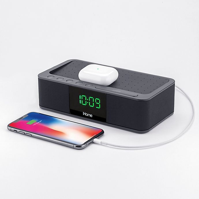 slide 9 of 11, iHome Alarm Clock - Black with Wireless Charging and USB Charging, 1 ct