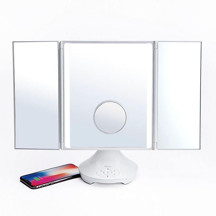 slide 10 of 10, iHome Vanity Speaker Mirror with Bluetooth - White, 1 ct
