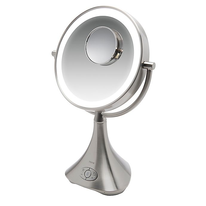 slide 6 of 11, iHome Lux Pro 10x/1x Halo Lighted Rechargeable Vanity Mirror and Speaker - Silver/Nickel, 1 ct