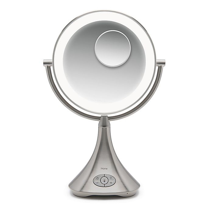 slide 1 of 11, iHome Lux Pro 10x/1x Halo Lighted Rechargeable Vanity Mirror and Speaker - Silver/Nickel, 1 ct