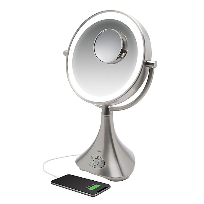 slide 7 of 11, iHome Lux Pro 10x/1x Halo Lighted Rechargeable Vanity Mirror and Speaker - Silver/Nickel, 1 ct
