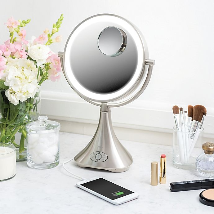 slide 10 of 11, iHome Lux Pro 10x/1x Halo Lighted Rechargeable Vanity Mirror and Speaker - Silver/Nickel, 1 ct