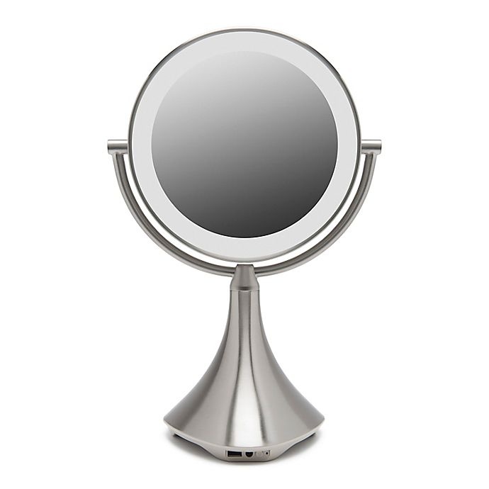 slide 2 of 11, iHome Lux Pro 10x/1x Halo Lighted Rechargeable Vanity Mirror and Speaker - Silver/Nickel, 1 ct