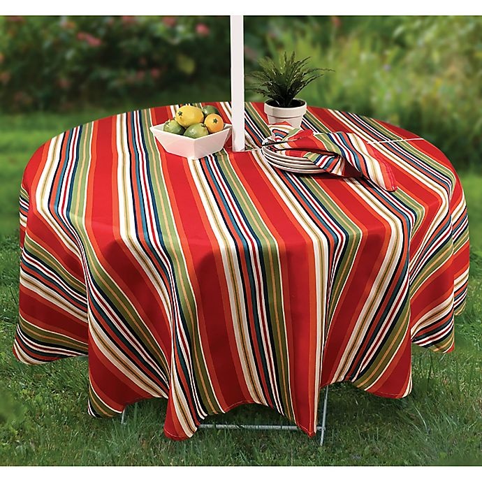 slide 2 of 3, Destination Summer Mystic Stripe Round Indoor/Outdoor Tablecloth with Umbrella Hole, 70 in