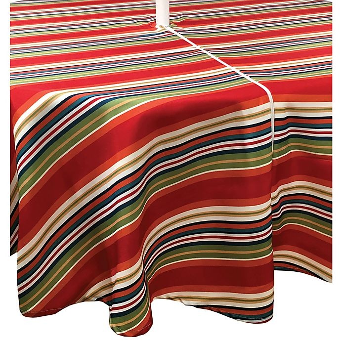 slide 3 of 3, Destination Summer Mystic Stripe Round Indoor/Outdoor Tablecloth with Umbrella Hole, 70 in