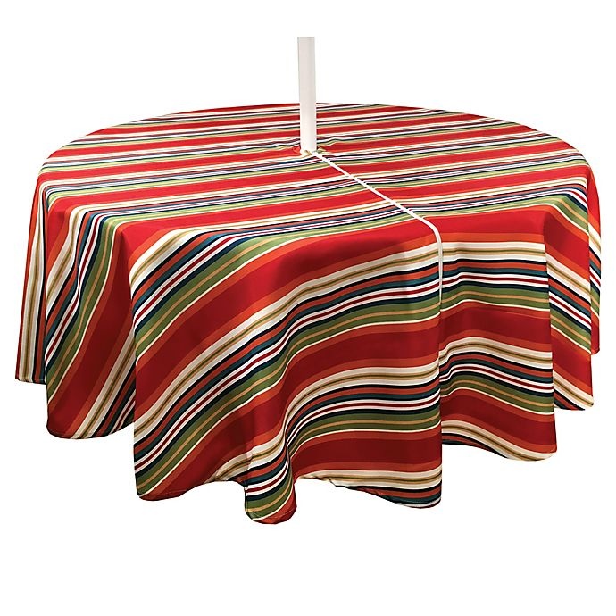 slide 1 of 3, Destination Summer Mystic Stripe Round Indoor/Outdoor Tablecloth with Umbrella Hole, 70 in