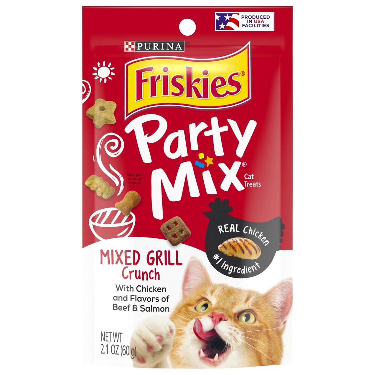 slide 1 of 1, Purina Friskies Party Mix Crunch Mixed Grill Cat Treats, 2.1 oz