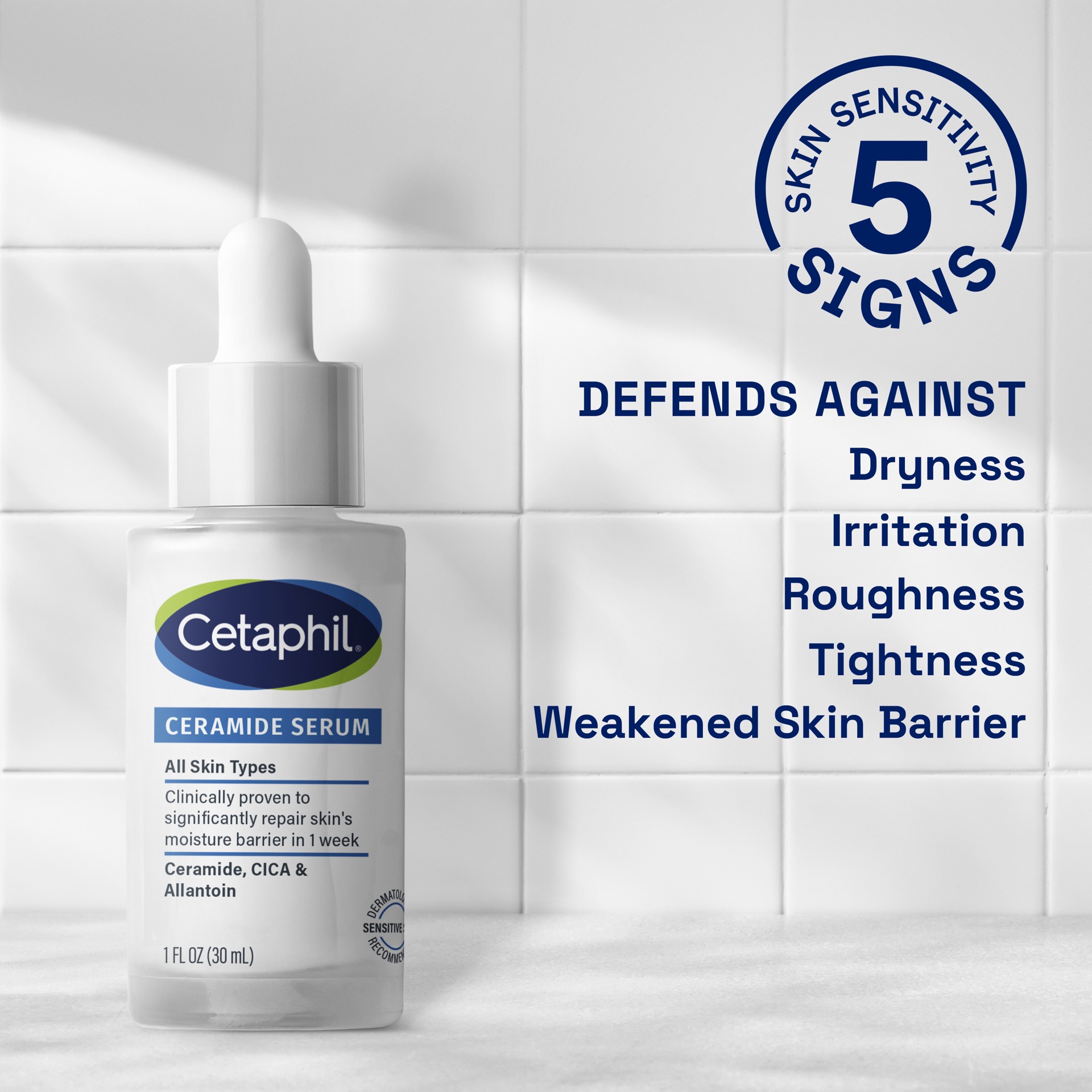 slide 8 of 10, Cetaphil Ceramide Serum, Lightweight Serum for All Skin Types with Ceramides, CICA & Allantoin, 1 oz