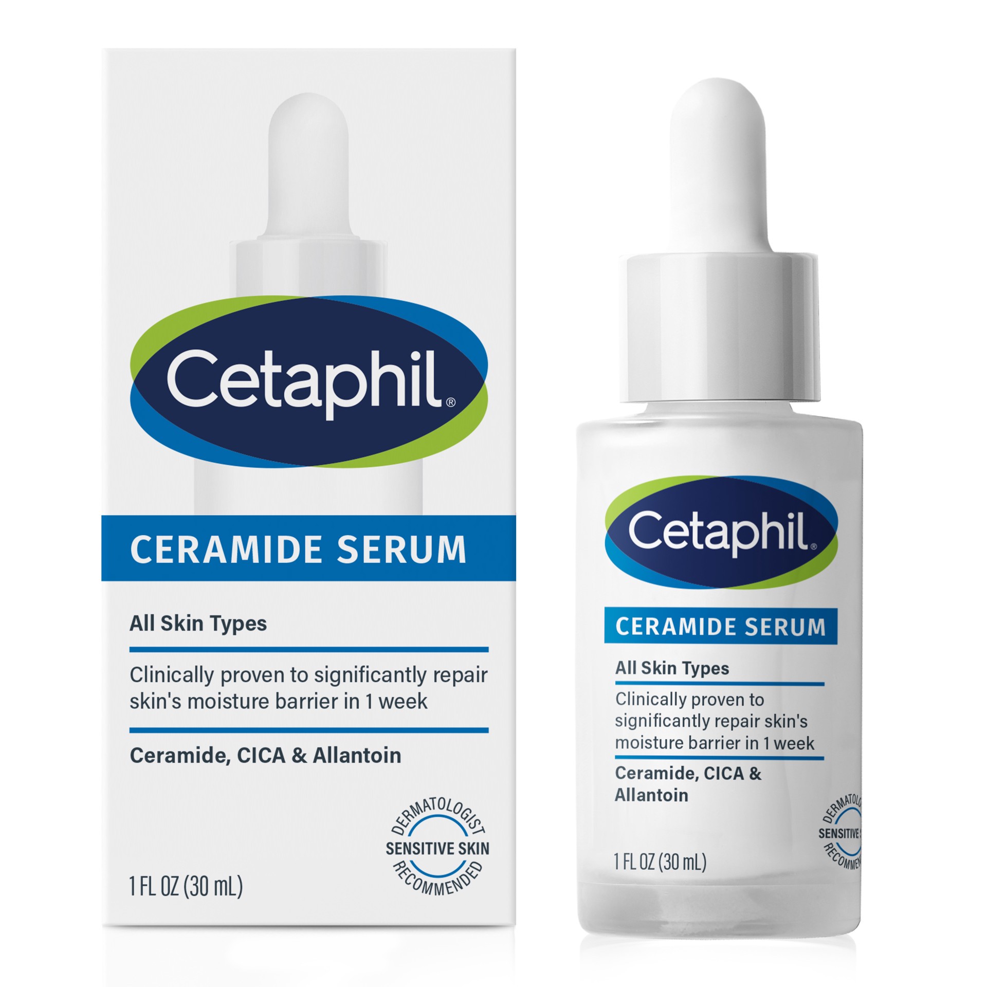 slide 3 of 10, Cetaphil Ceramide Serum, Lightweight Serum for All Skin Types with Ceramides, CICA & Allantoin, 1 oz
