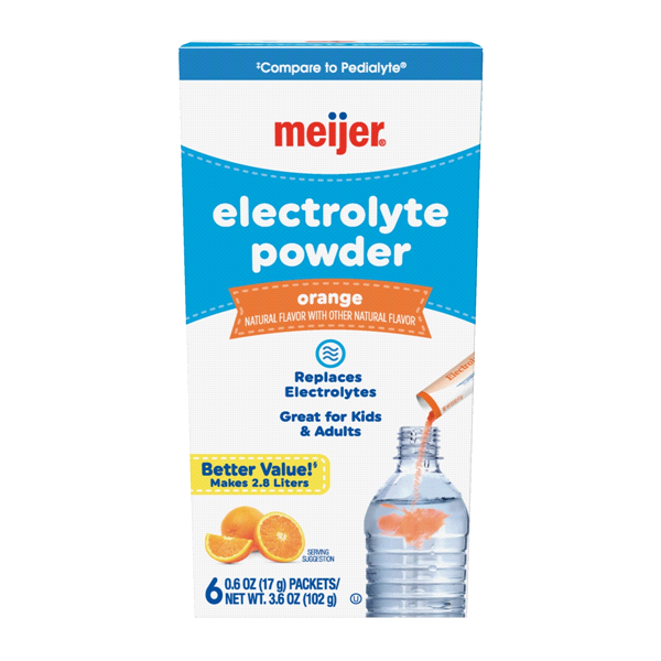 slide 1 of 1, Meijer Electrolyte Powder Packets, Orange, 6 ct