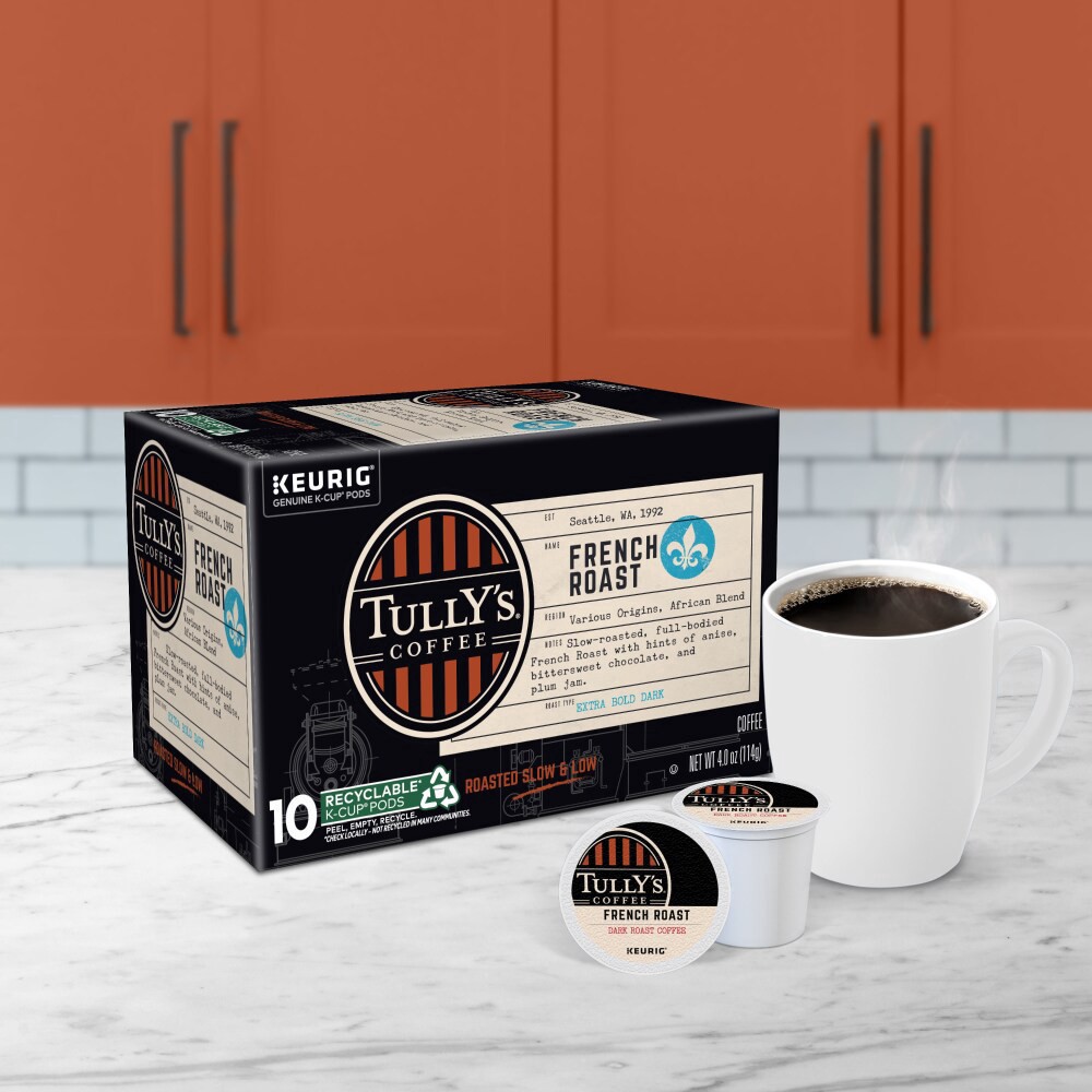 slide 2 of 6, Tully's Coffee French Roast Keurig Single-Serve K-Cup Pods, Dark Roast Coffee, 10 Count, 10 ct