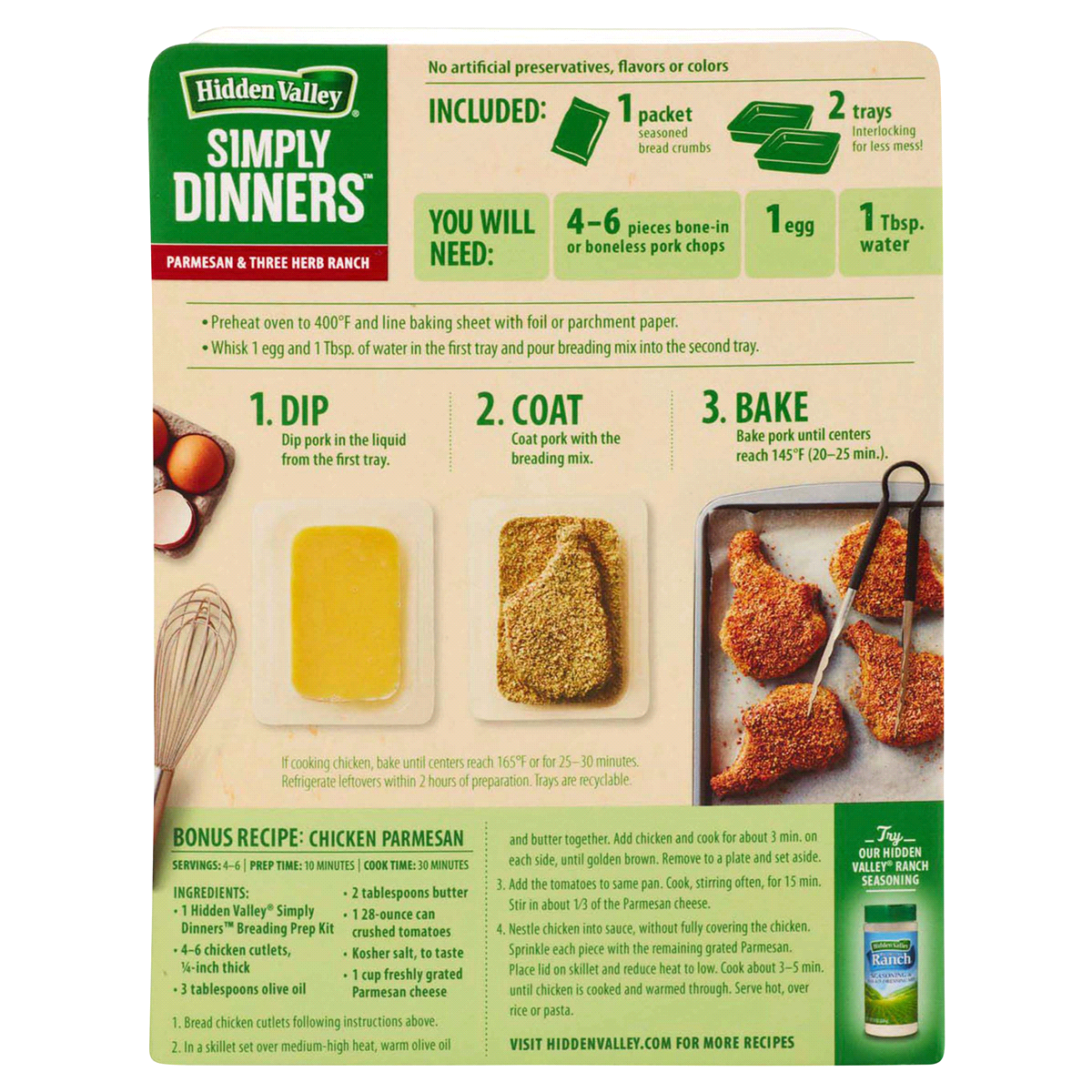 slide 2 of 2, Hidden Valley Simply Dinners Breading Prep Kit - Parmesan & 3 Herb Ranch, 3.4 oz