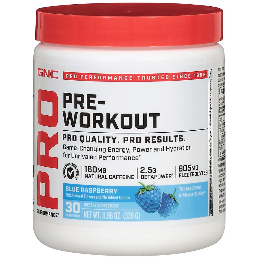 slide 4 of 5, GNC Pro Performance Blue Raspberry Pre-Workout 11.96 oz, 11.96 oz
