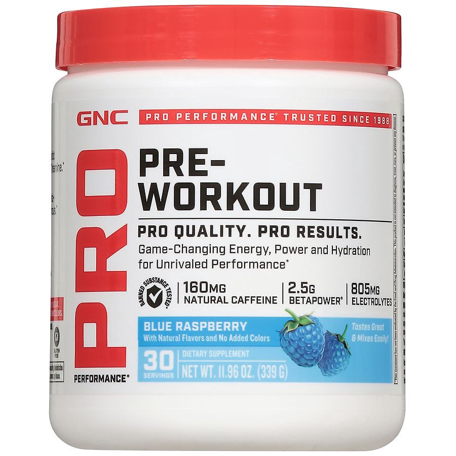 slide 3 of 5, GNC Pro Performance Blue Raspberry Pre-Workout 11.96 oz, 11.96 oz