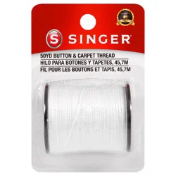 SINGER Heavy-Duty Button & Carpet Thread Spool - White - 50 yards - 70% Polyester/30% Cotton