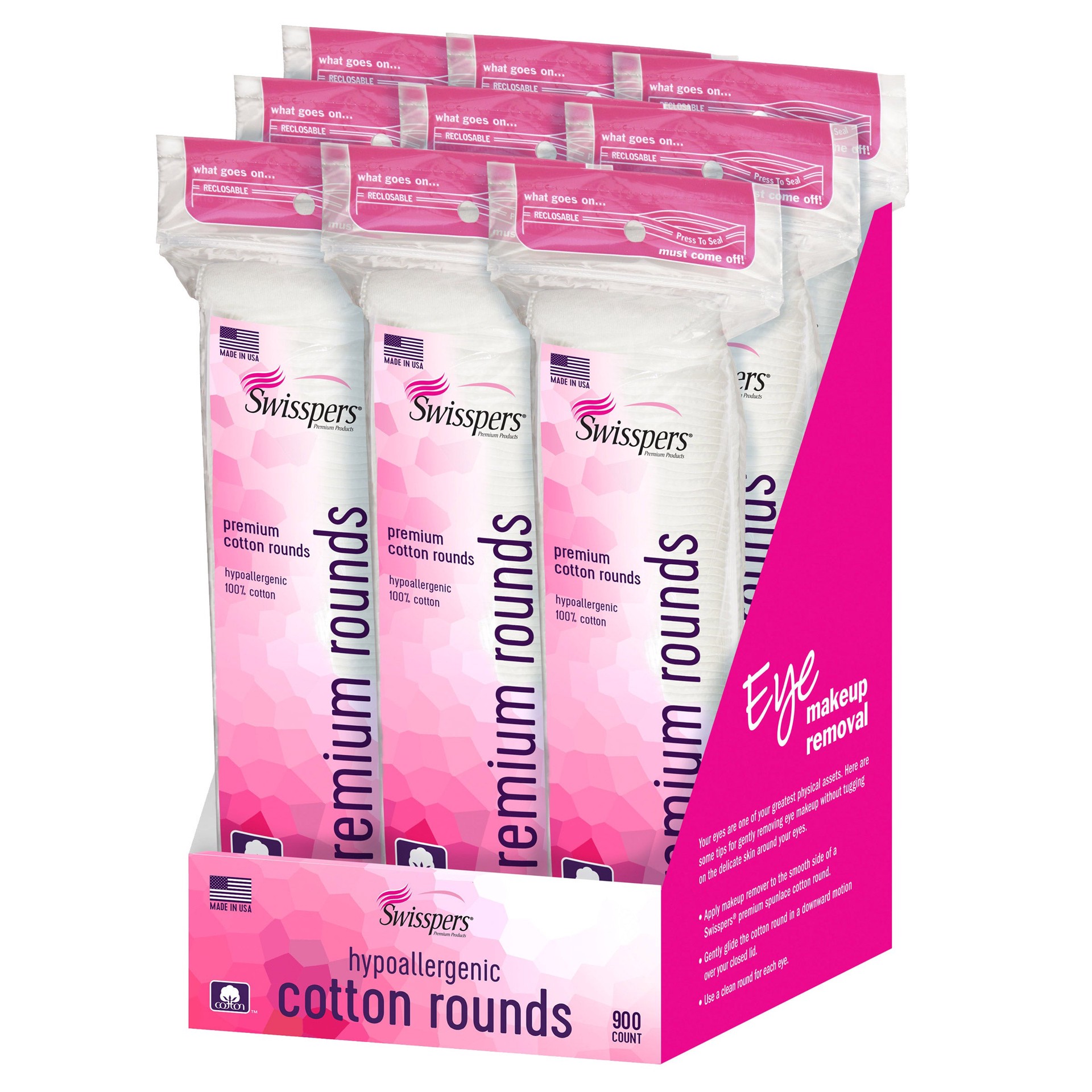 slide 1 of 1, U.S. Cotton Swisspers Premium Hypoallergenic Cotton Rounds, 900 count, 