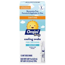 Orajel Baby Daytime Cooling Swabs for Teething, Drug-Free, Relief of Painful Swollen Gums, 12 Swabs