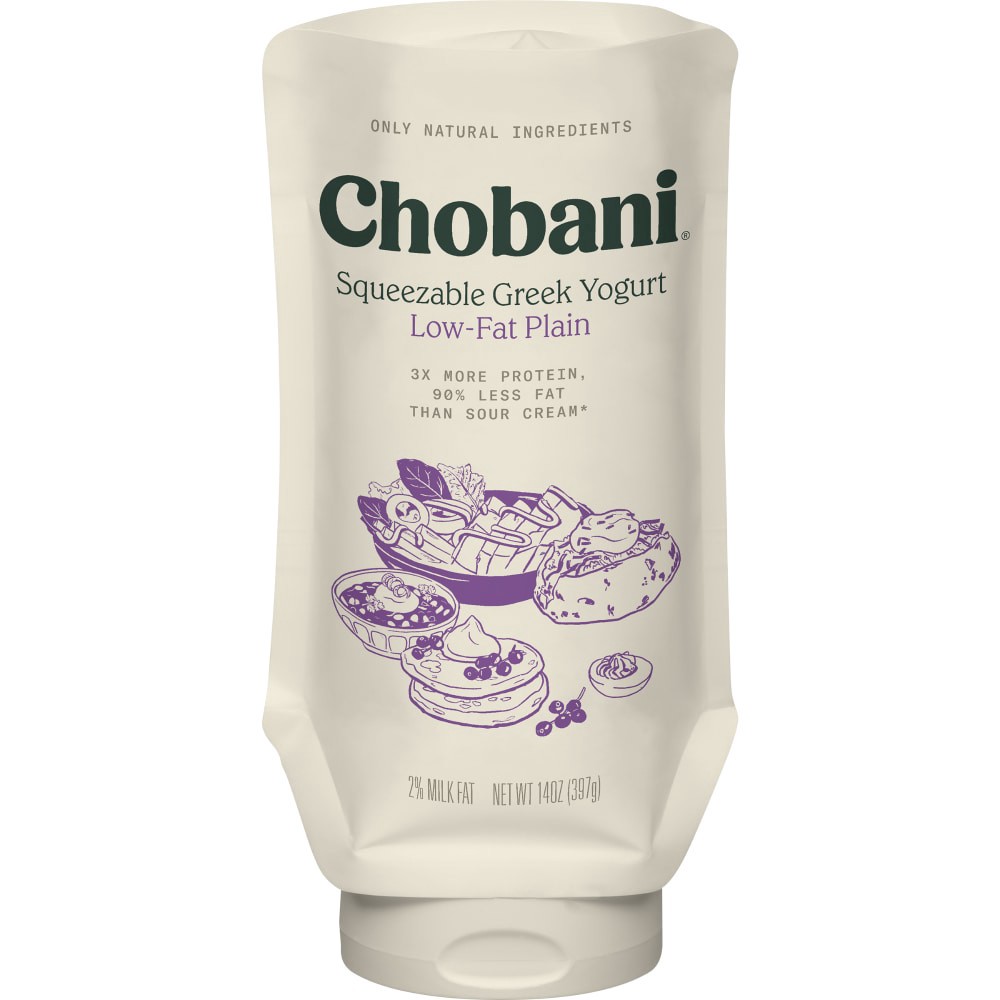 slide 1 of 6, Chobani Lowfat Plain Squeezable Greek Yogurt, 14 oz