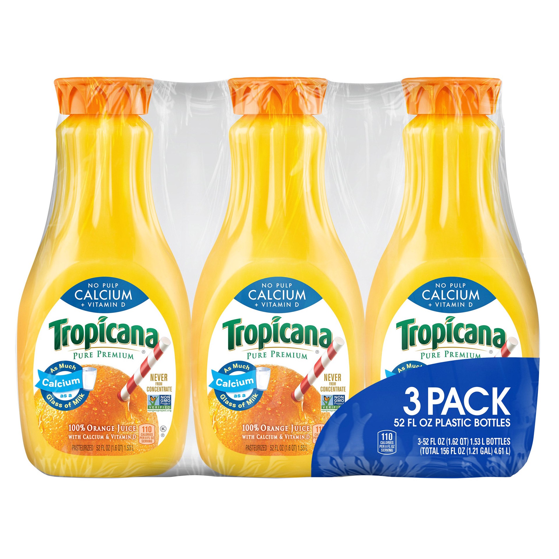 slide 1 of 2, Tropicana Pure Premium Orange Juice with Calcium, 52 fl oz, 3 count, 