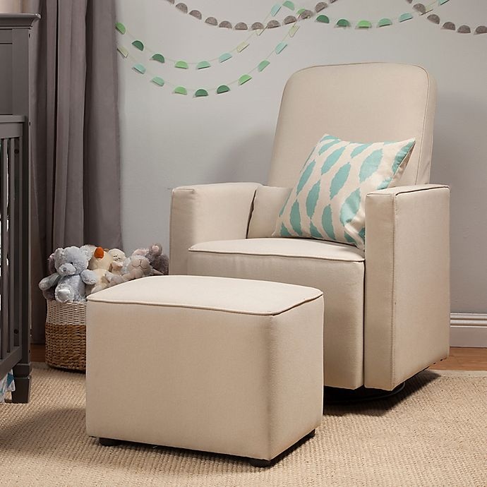 slide 2 of 12, DaVinci Olive Upholstered Swivel Glider with Ottoman - Cream, 1 ct