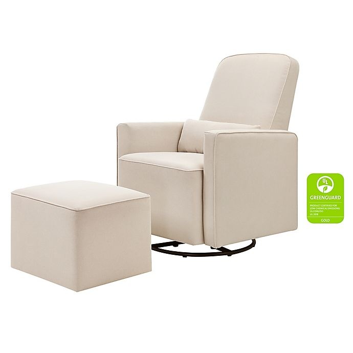 slide 1 of 12, DaVinci Olive Upholstered Swivel Glider with Ottoman - Cream, 1 ct