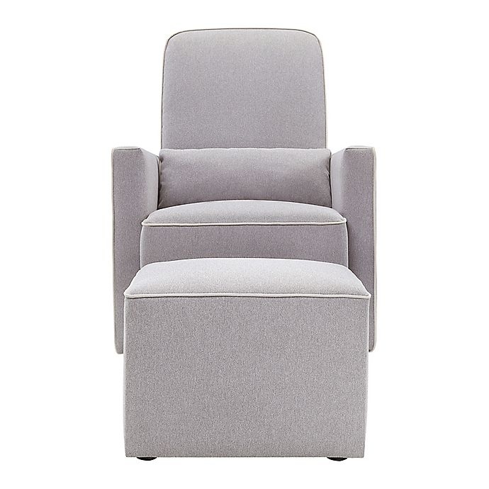 slide 6 of 11, DaVinci Olive Upholstered Swivel Glider and Ottoman - Grey with Cream Piping, 1 ct