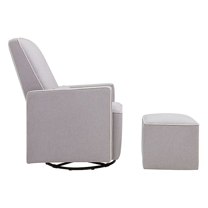 slide 7 of 11, DaVinci Olive Upholstered Swivel Glider and Ottoman - Grey with Cream Piping, 1 ct