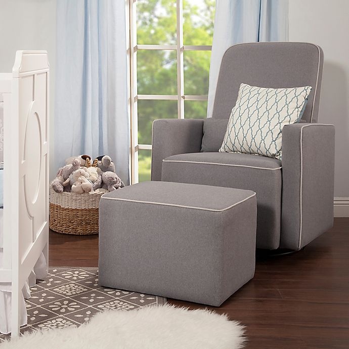 slide 4 of 11, DaVinci Olive Upholstered Swivel Glider and Ottoman - Grey with Cream Piping, 1 ct