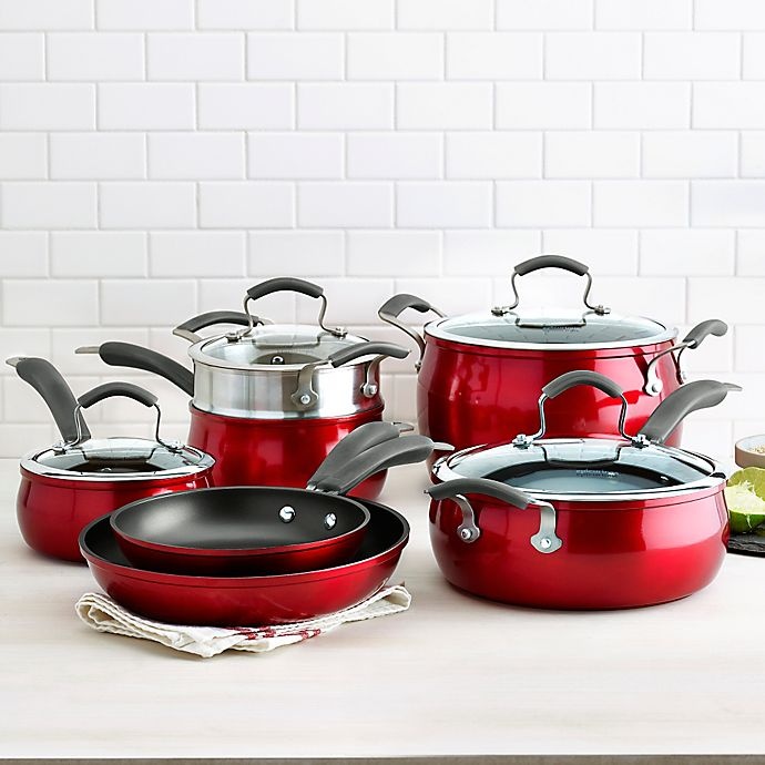 slide 2 of 3, Epicurious Aluminum Nonstick Cookware Set - Red, 11 ct