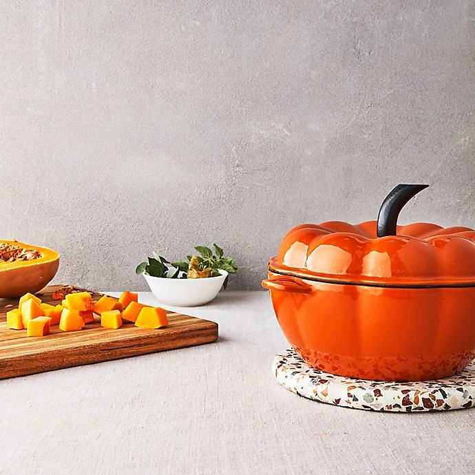 slide 5 of 6, Artisanal Kitchen Supply Enameled Cast Iron Pumpkin Dutch Oven - Orange, 2 qt