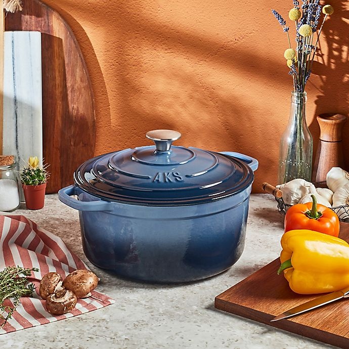 slide 4 of 6, Artisanal Kitchen Supply Enameled Cast Iron Dutch Oven - Denim, 6 qt