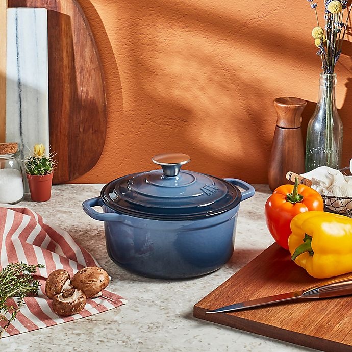 slide 4 of 5, Artisanal Kitchen Supply Enameled Cast Iron Dutch Oven - Denim, 2 qt