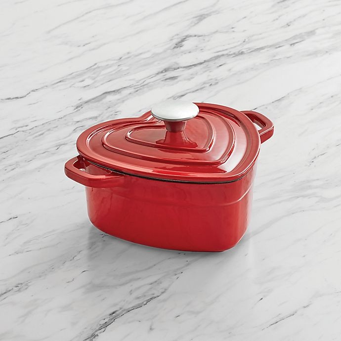 slide 6 of 6, Artisanal Kitchen Supply Enameled Cast Iron Heart Dutch Oven - Red, 2 qt