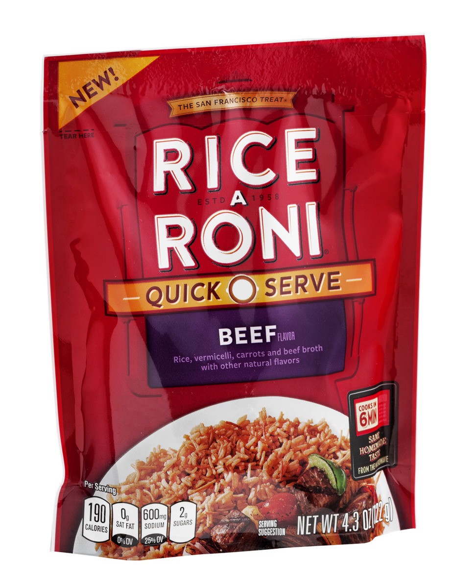 slide 2 of 7, Rice-A-Roni Quick Serve Beef Flavor 4.3 Ounce Plastic Bag, 4.3 oz