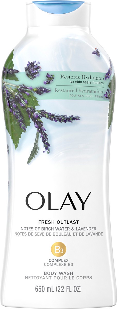 slide 3 of 3, Olay Fresh Outlast Body Wash with Notes Of Birch Water & Lavender - 22 fl oz, 22 fl oz