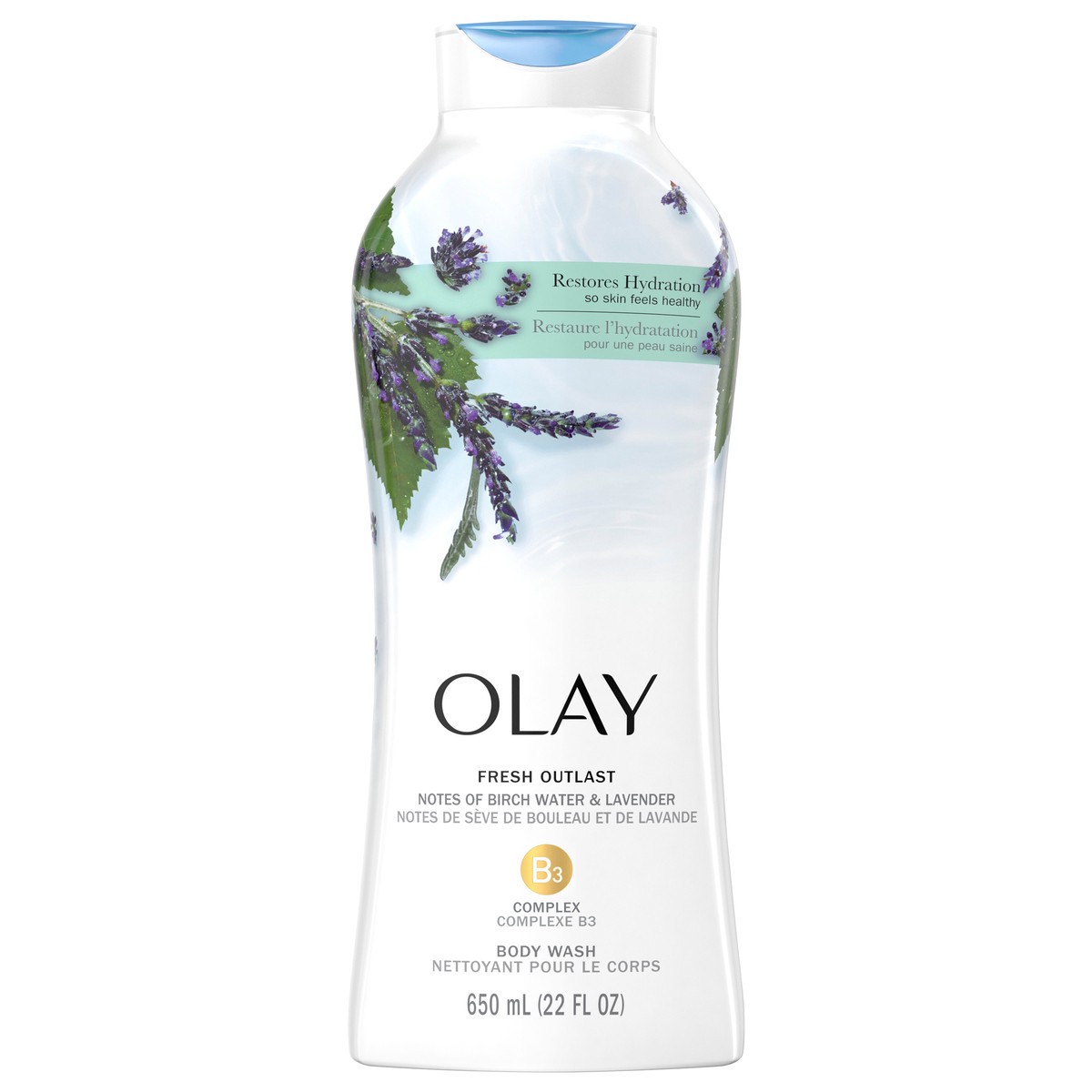 slide 1 of 3, Olay Fresh Outlast Body Wash with Notes Of Birch Water & Lavender - 22 fl oz, 22 fl oz