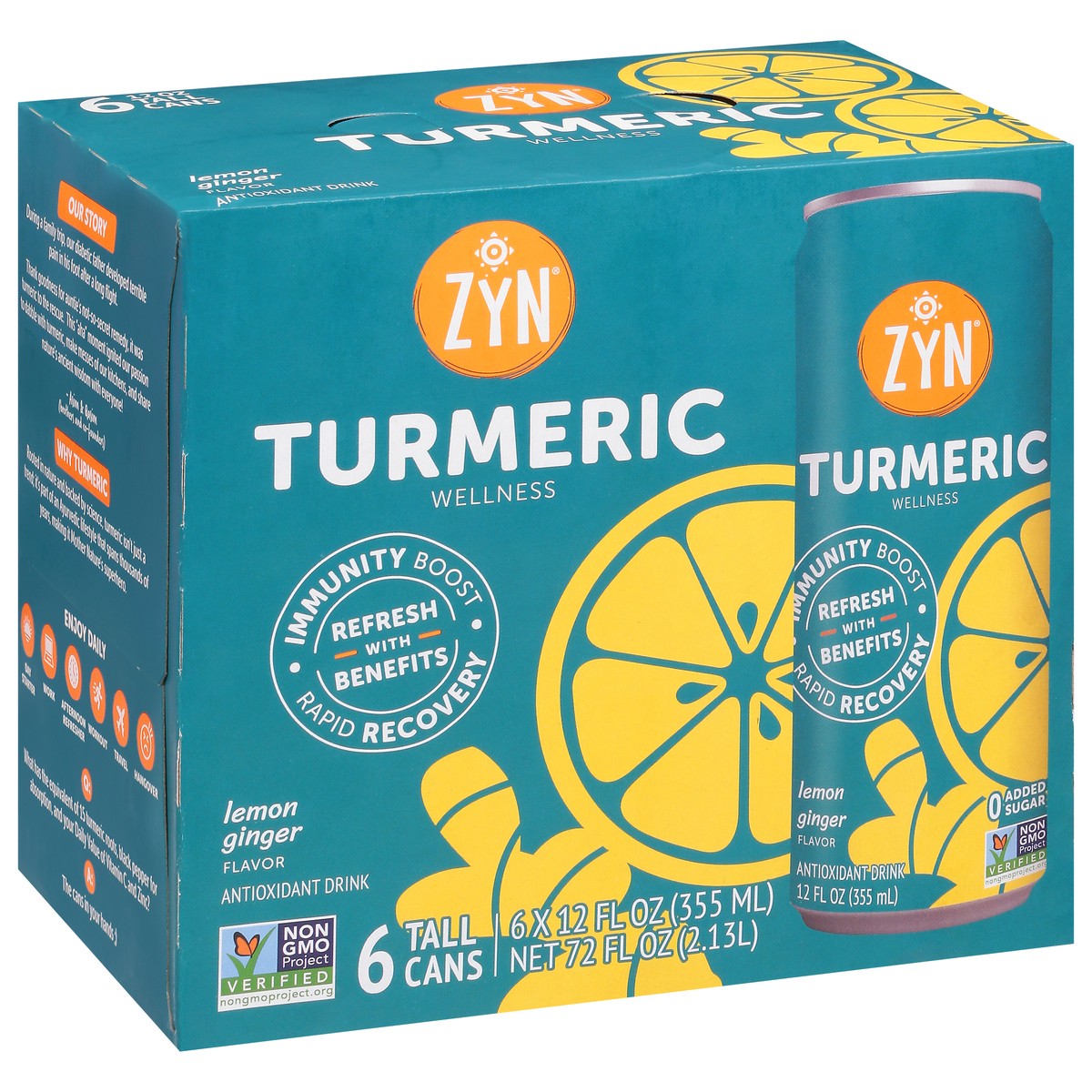 slide 6 of 11, ZYN Turmeric Wellness Lemon Ginger Flavor Antioxidant Drink 6 - 12 fl oz Cans, 6 ct