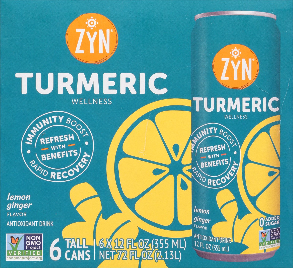 slide 2 of 11, ZYN Turmeric Wellness Lemon Ginger Flavor Antioxidant Drink 6 - 12 fl oz Cans, 6 ct