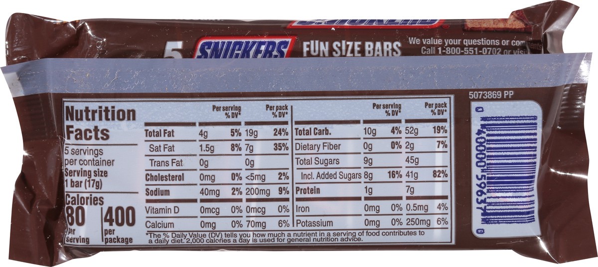 slide 2 of 12, SNICKERS, Milk Chocolate Fun Size Bars, 5 Count, 5 ct