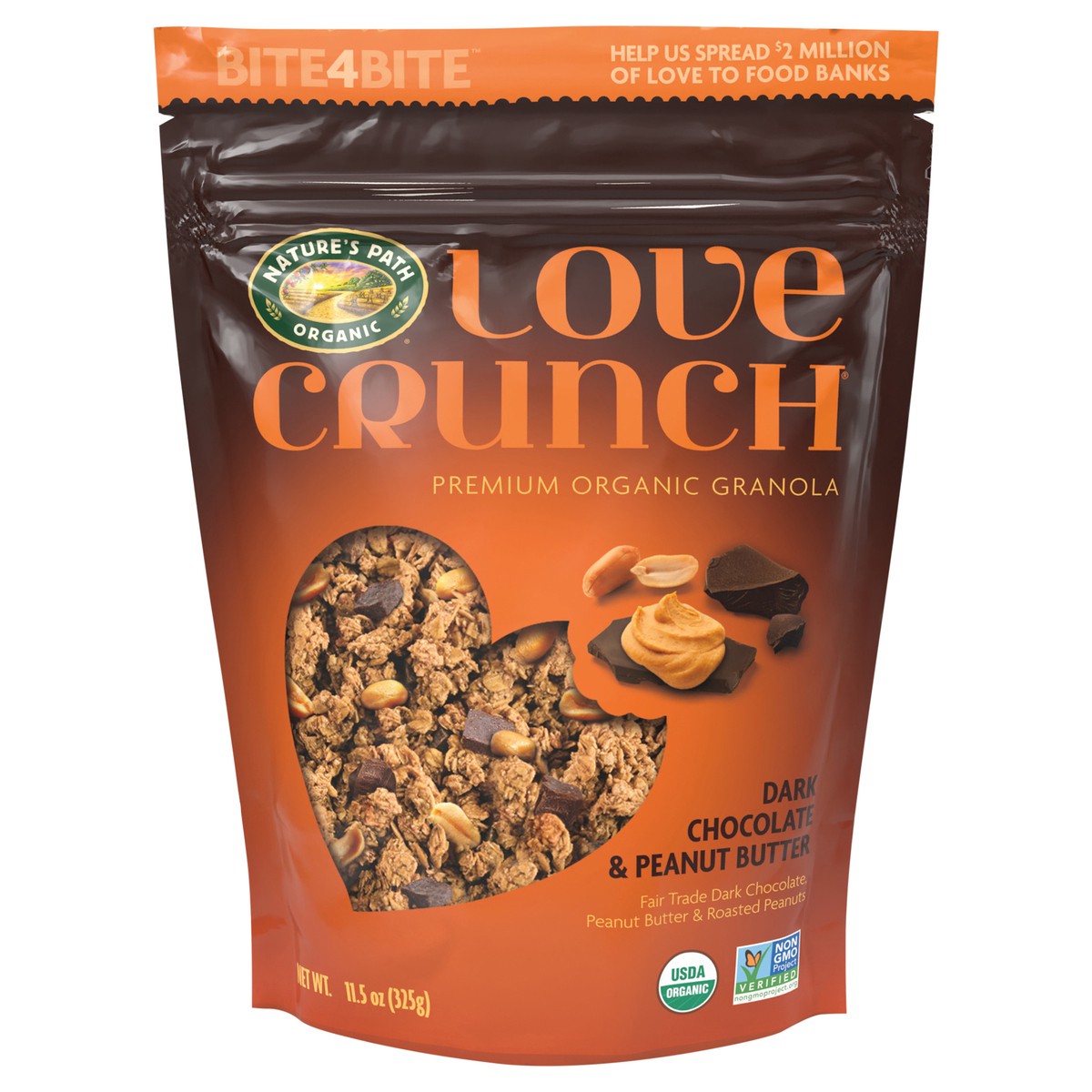 slide 1 of 5, Love Crunch Organic Dark Chocolate & Peanut Butter Granola 11.5oz Pouch, 11.5 oz