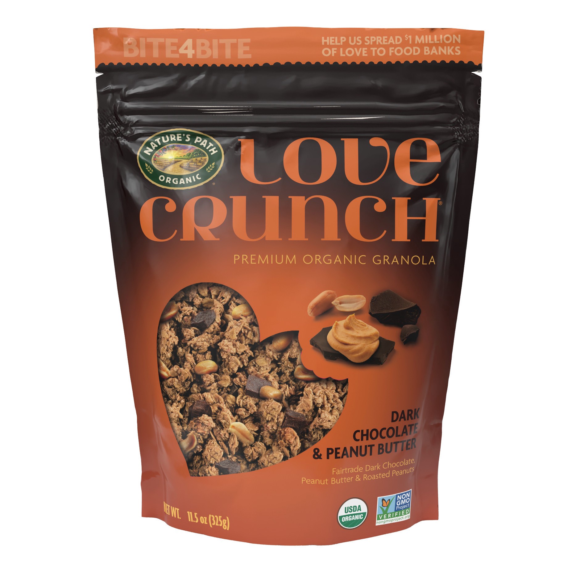 slide 1 of 5, Love Crunch Organic Dark Chocolate & Peanut Butter Granola 11.5oz Pouch, 11.5 oz