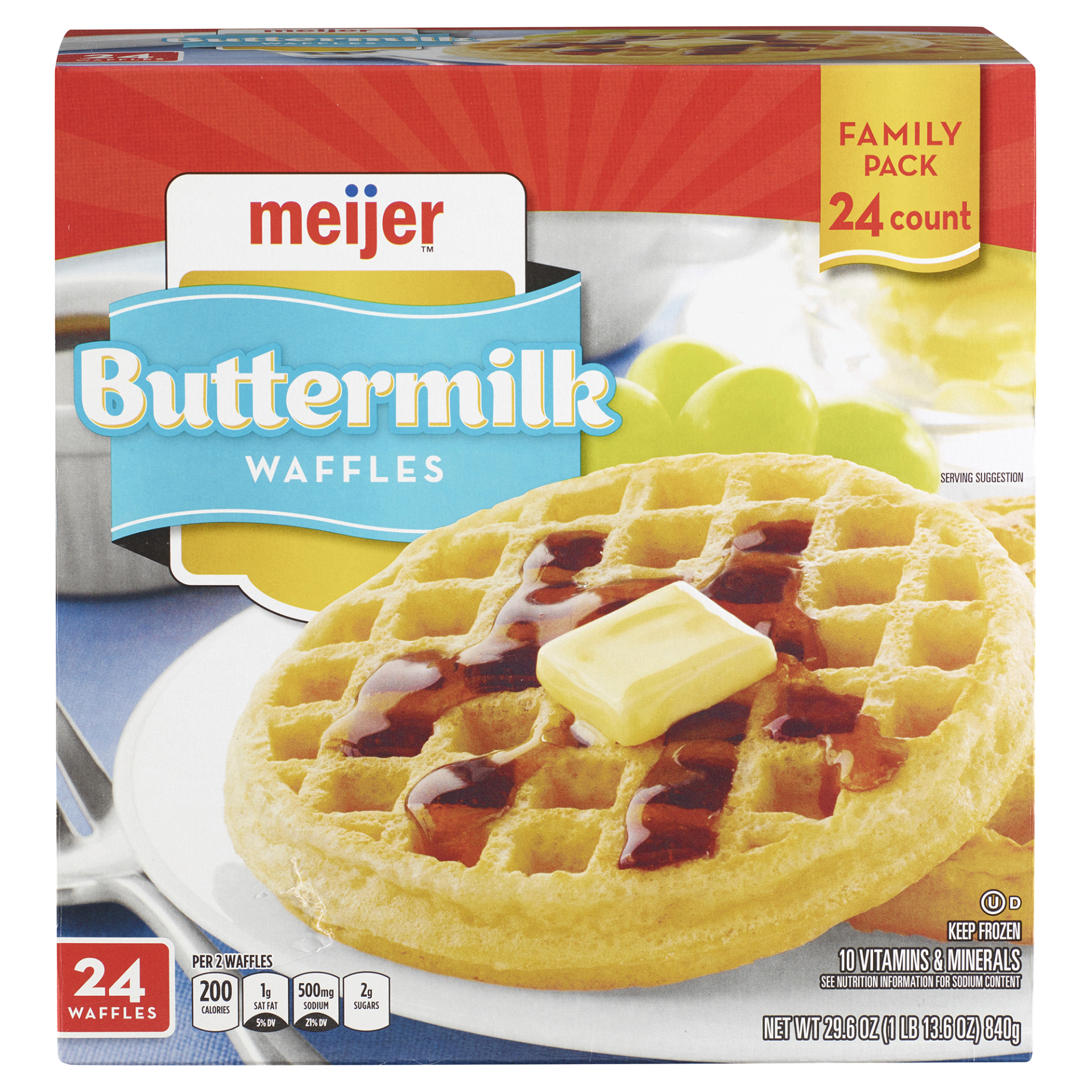 slide 1 of 4, Meijer Buttermilk Frozen Waffles, 24 ct, 29.6 oz