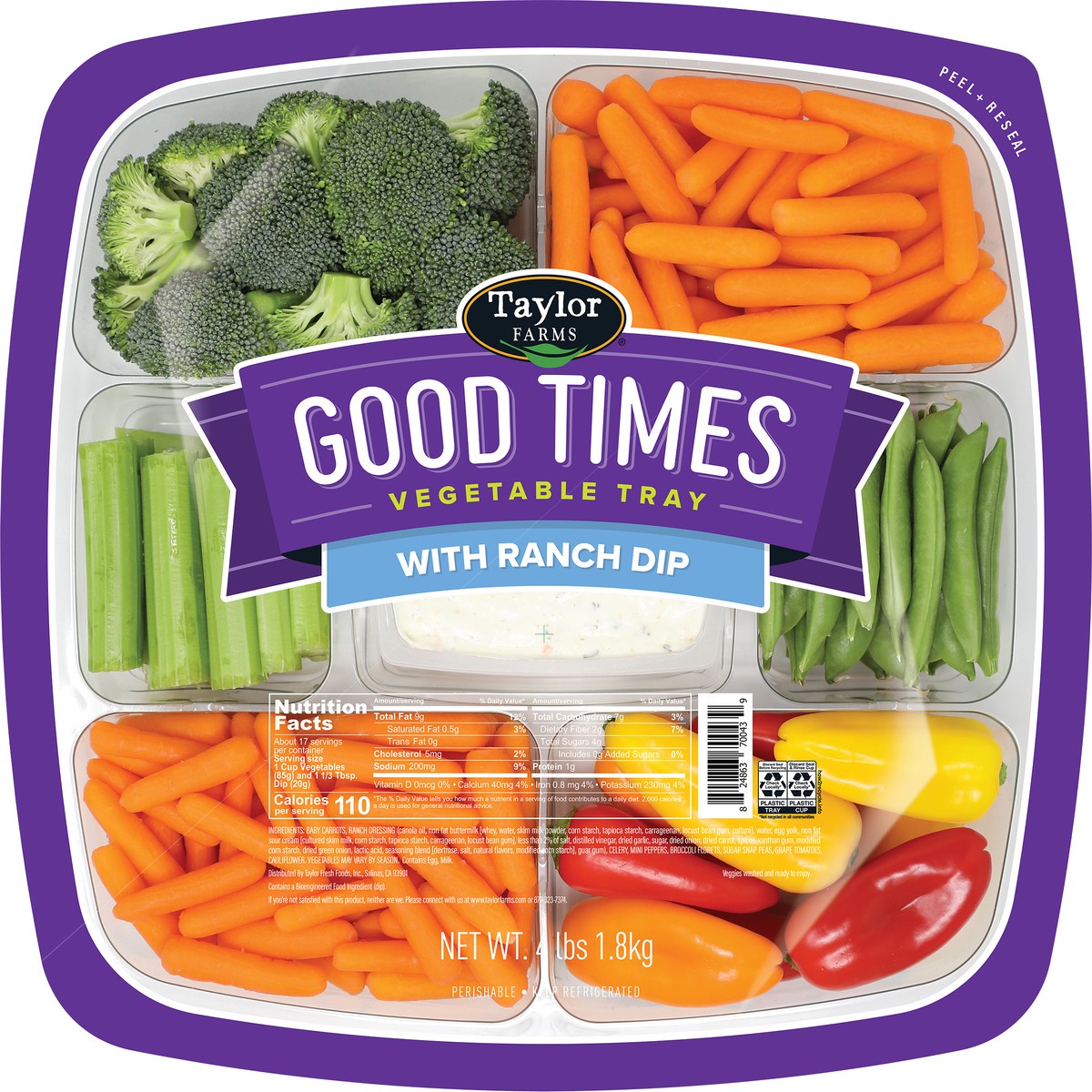 slide 3 of 3, Taylor Farms Good Times Vegetable Tray with Ranch Dip 4 lb, 4 lb