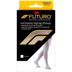 slide 1 of 1, Futuro Moderate Compression Anti-Embolism Thigh High Closed Toe Stockings, White, Large, 1 ct