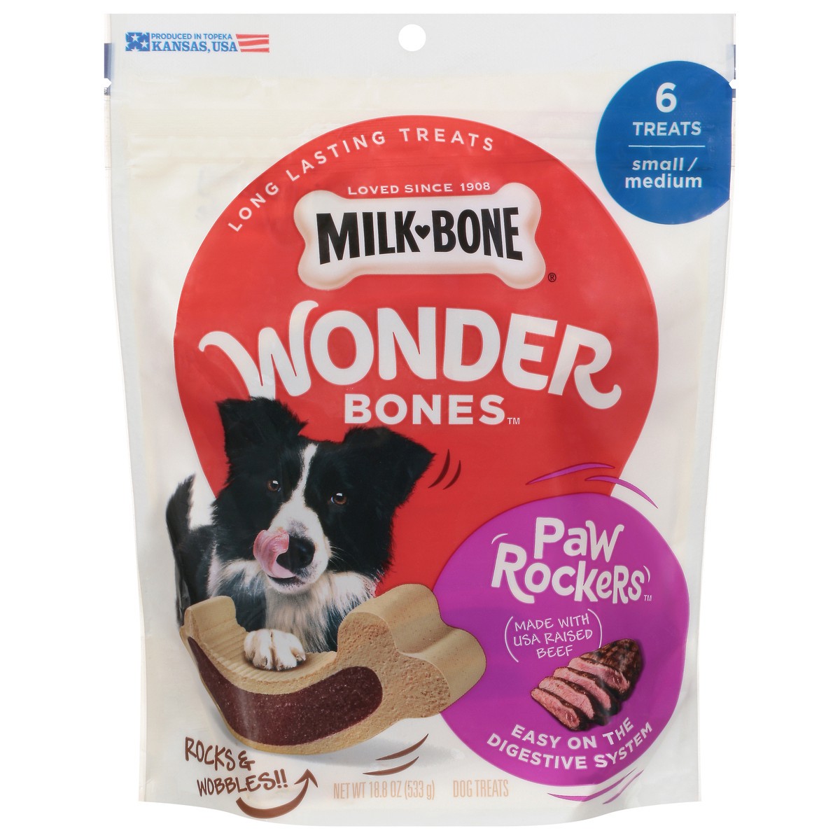 slide 1 of 9, Milk-Bone Wonder Bones Paw Rockers Dog Treats Small/Medium 6 ea, 6 ct