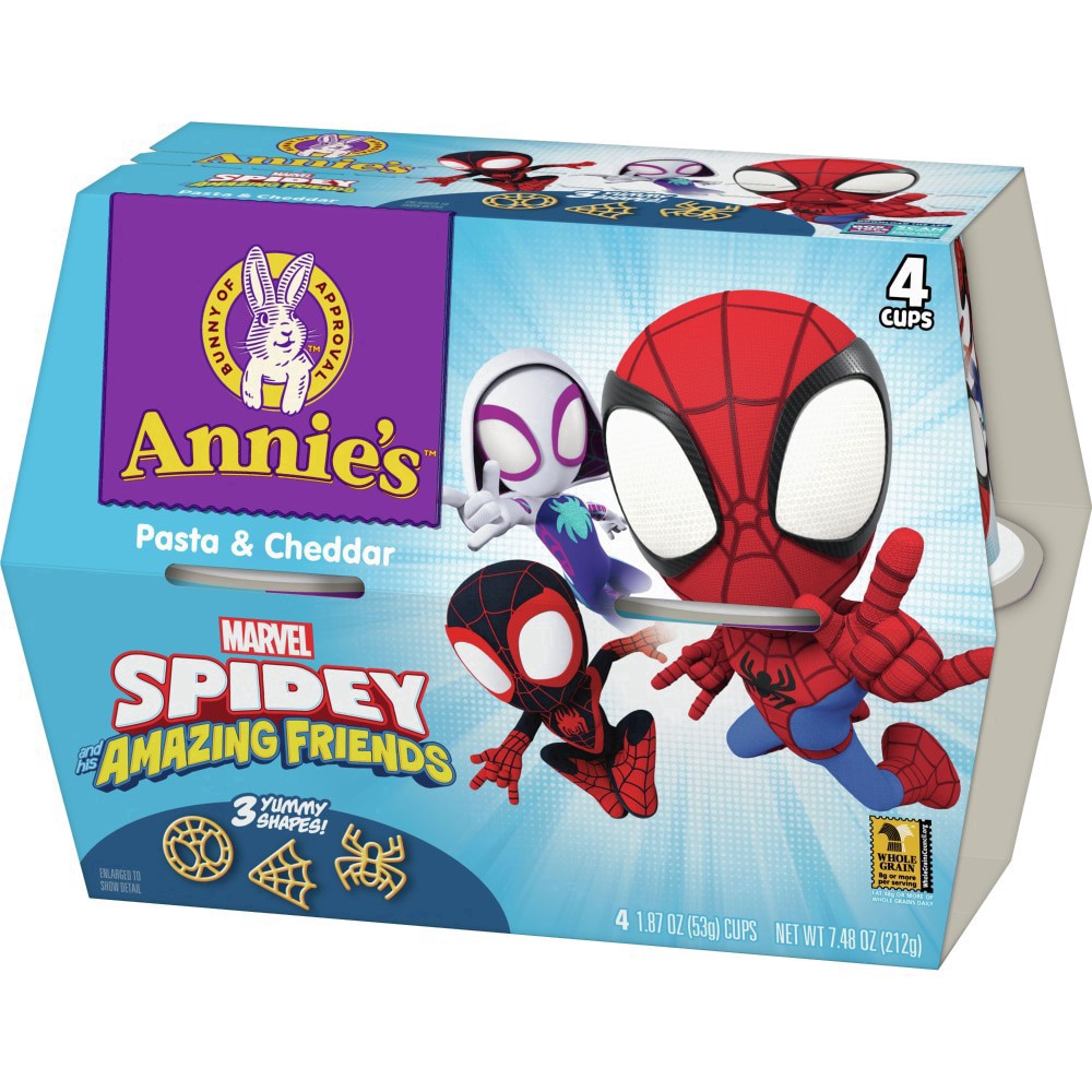 slide 2 of 22, Annie's Marvel Spidey and His Amazing Friends Macaroni and Cheese, Microwavable Pasta and Cheddar, 4 Cups, 7.48 oz, 4 ct