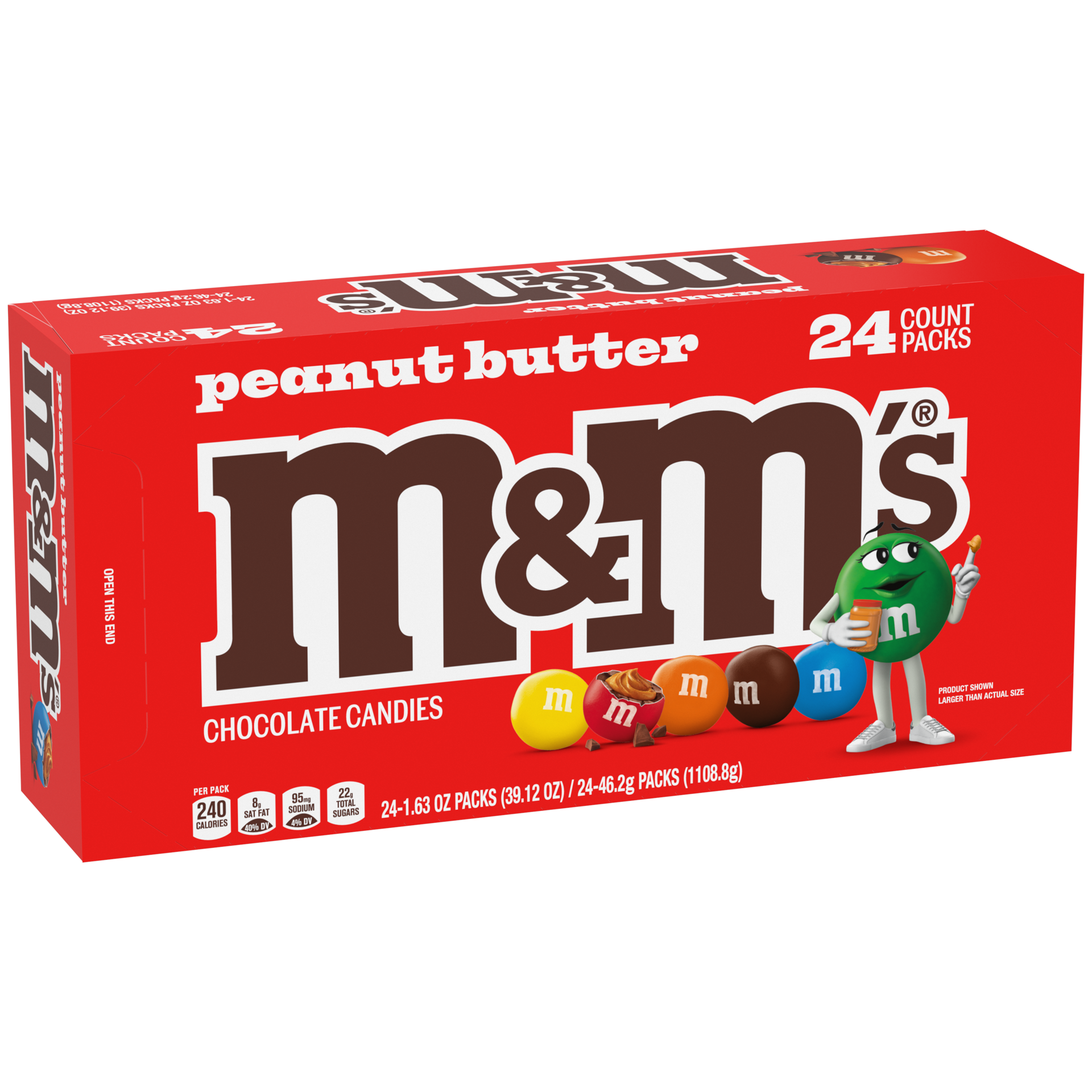 slide 1 of 8, M&M's Peanut Butter Chocolate Candy, Singles Size, 1.63-Ounce 24-Count Box, 24 ct; 1.63 oz
