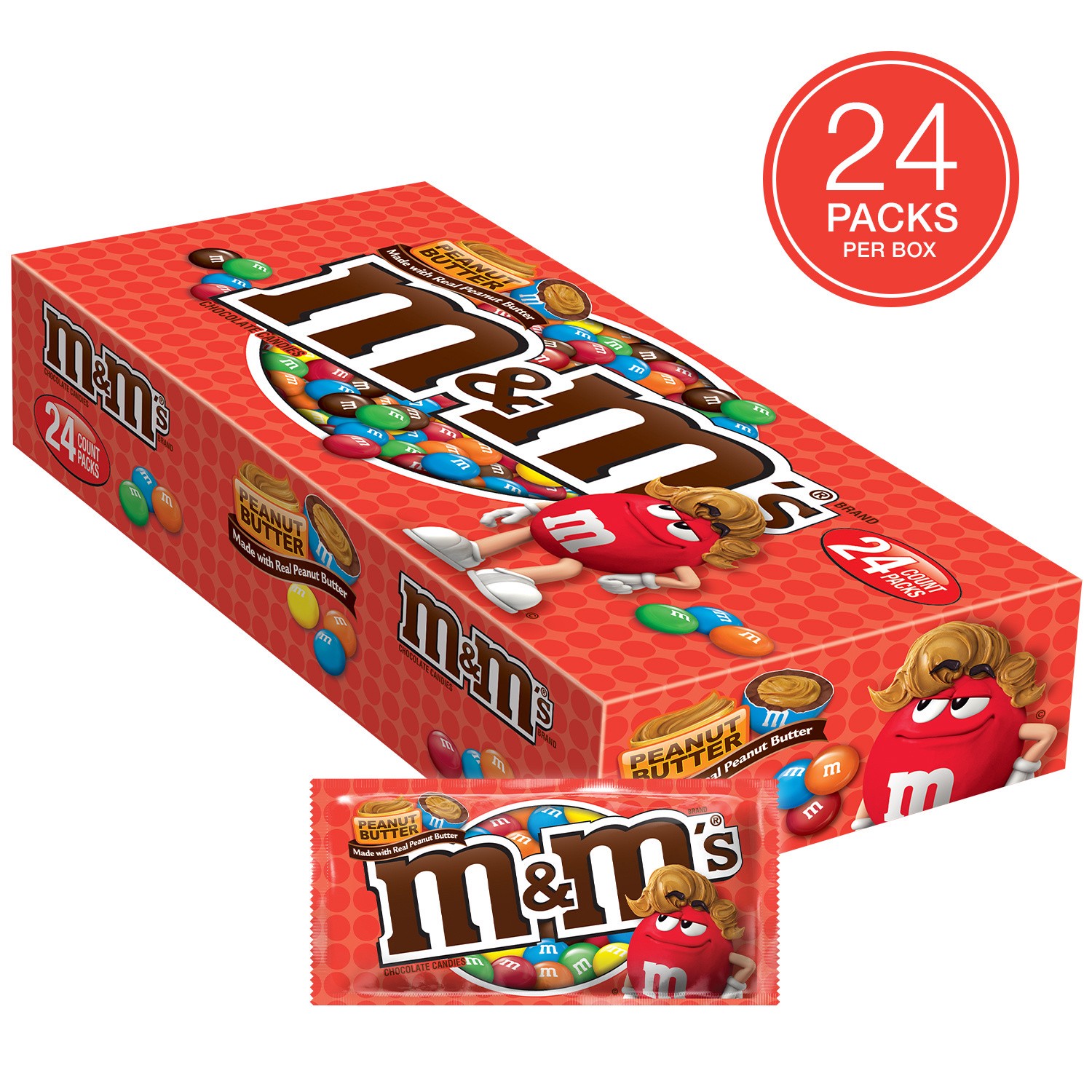 slide 7 of 8, M&M's, Peanut Butter Chocolate Candy, 24 ct; 1.63 oz