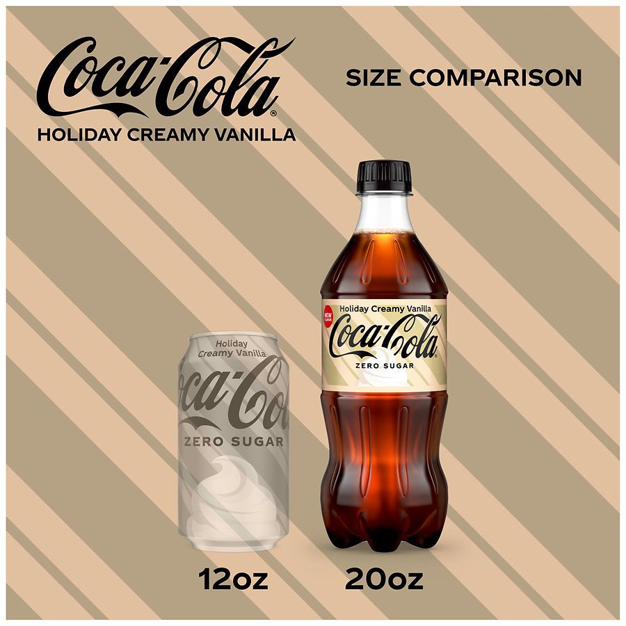 slide 2 of 5, Coca-Cola Zero Sugar Holiday Creamy Vanilla Bottle, 20 fl oz, 20 fl oz