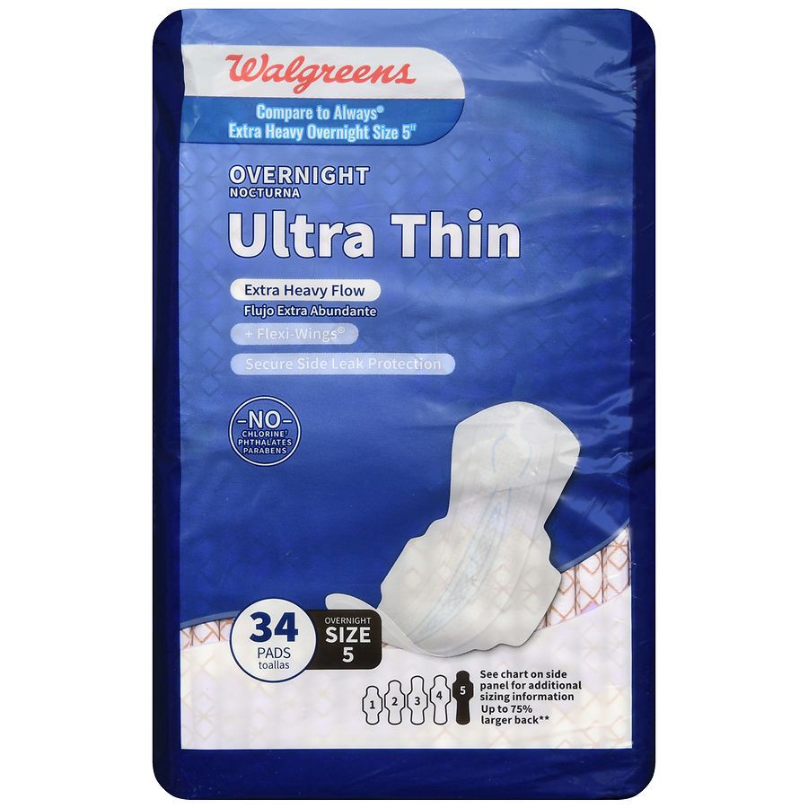 slide 5 of 5, Walgreens Ultra Thin Overnight Pads With Flexi-Wings, 34 ct